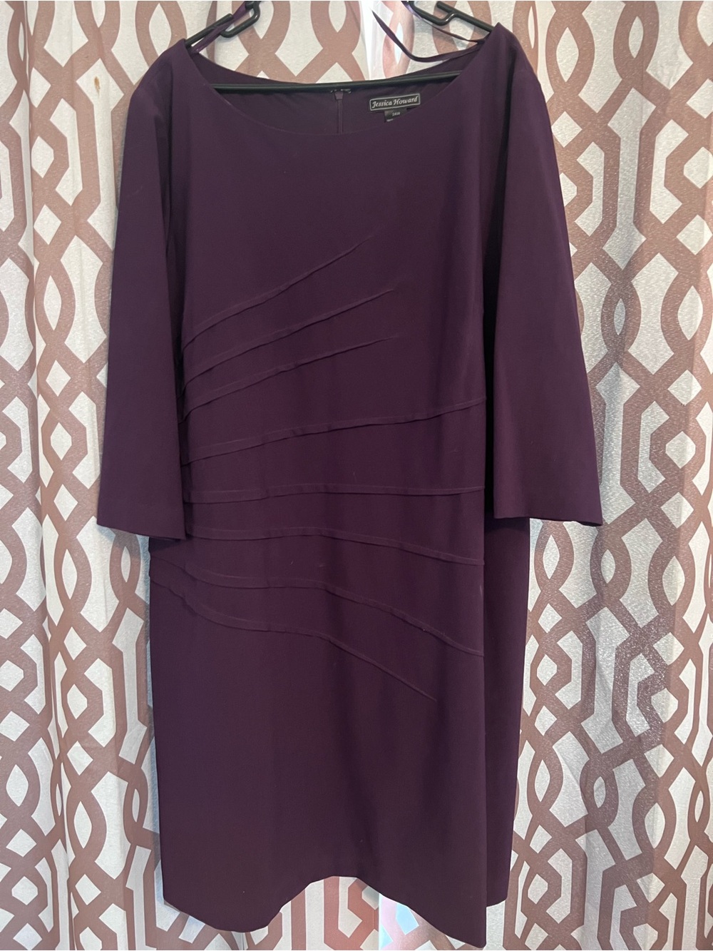 Jessica Howard Plum Long Sleeve Pleated Sheath Dress